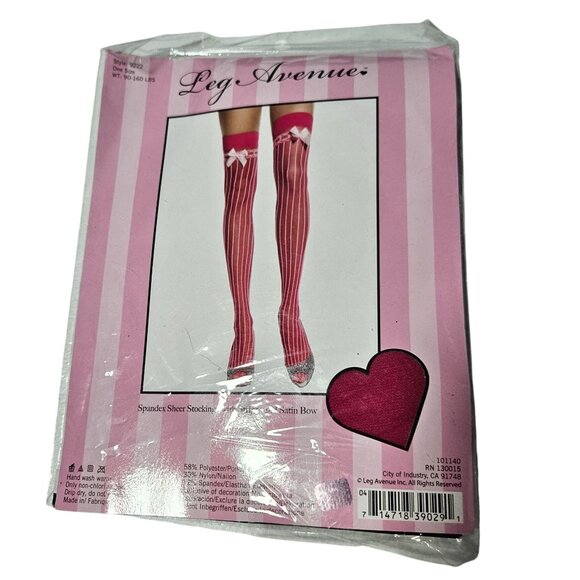 Leg Avenue Spandex Red Sheer Striped Stockings Satin Bow Valentines Day One Size - Picture 1 of 6